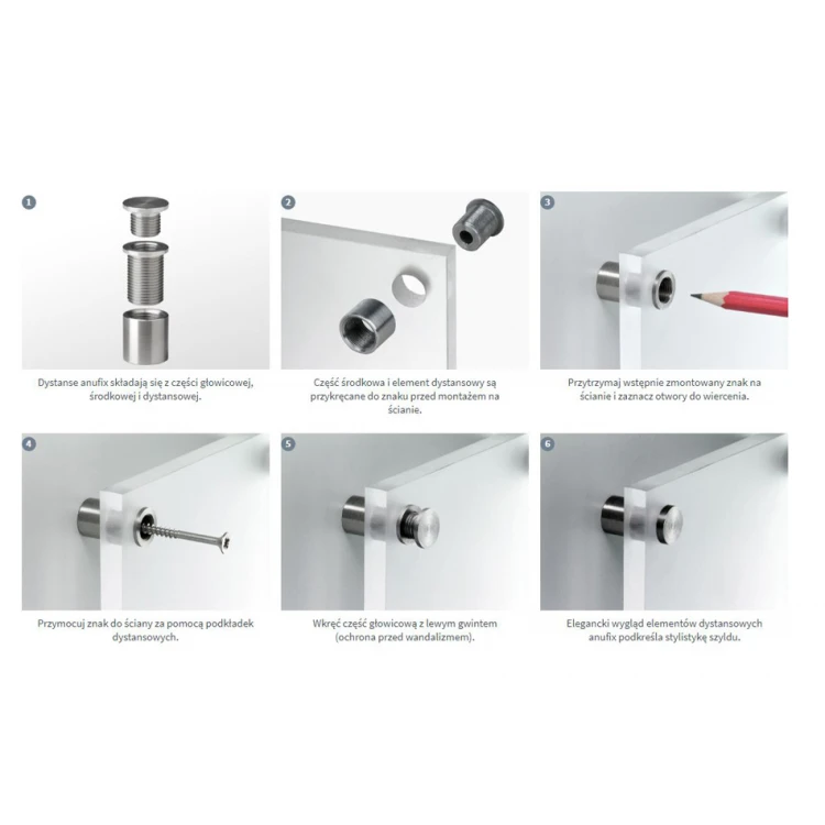 Dystans chromowany do szyldów i tabliczek - 2 medium - średnica 14mm - DDS035