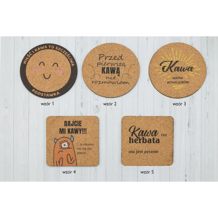 Podkładki z korka 3mm - komplet 100 sztuk - kolorowy druk UV - KOR004